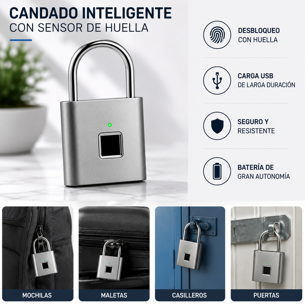 CANDADO DIGITAL CON HUELLA DACTILAR