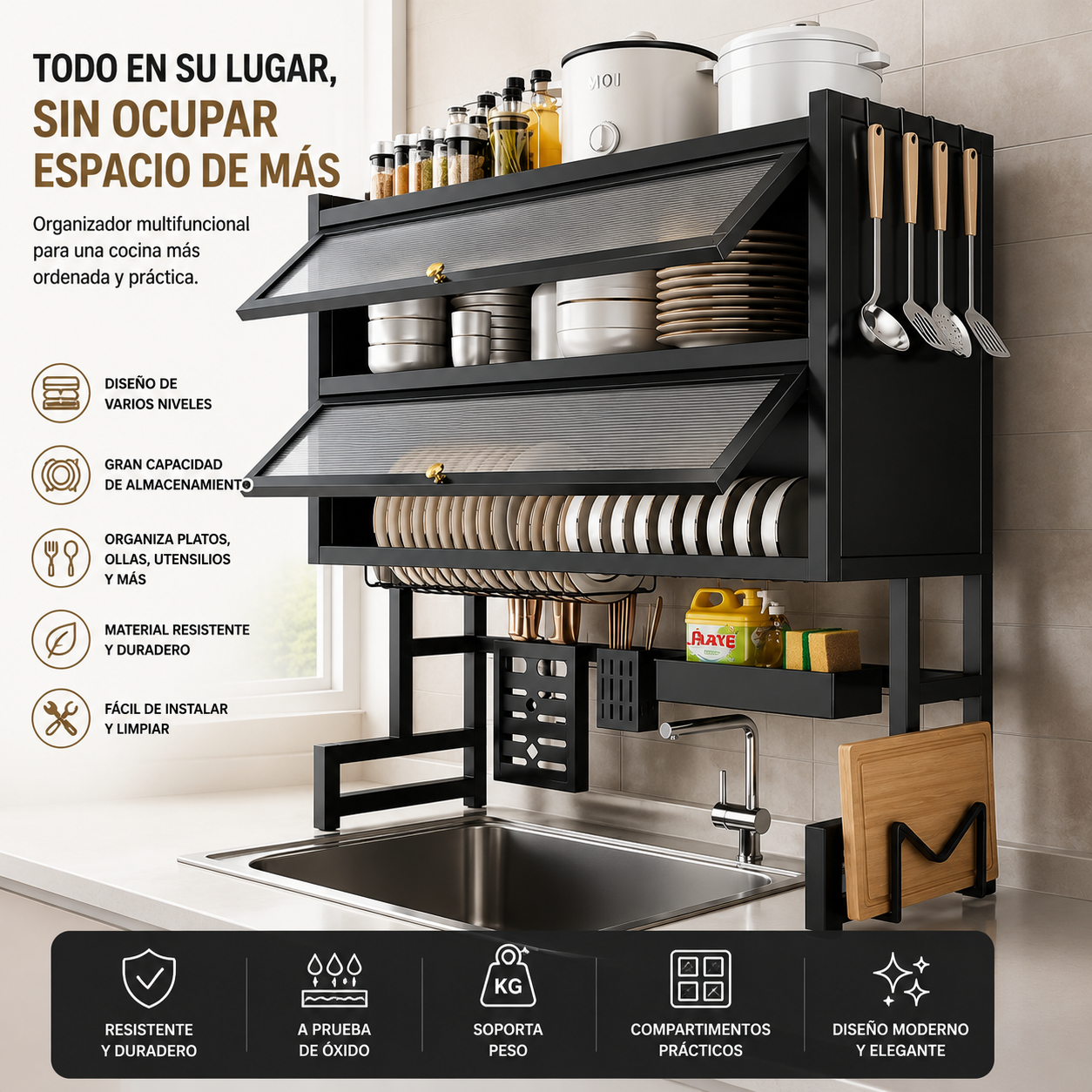 Organizador de Cocina Metálico de 2 Niveles