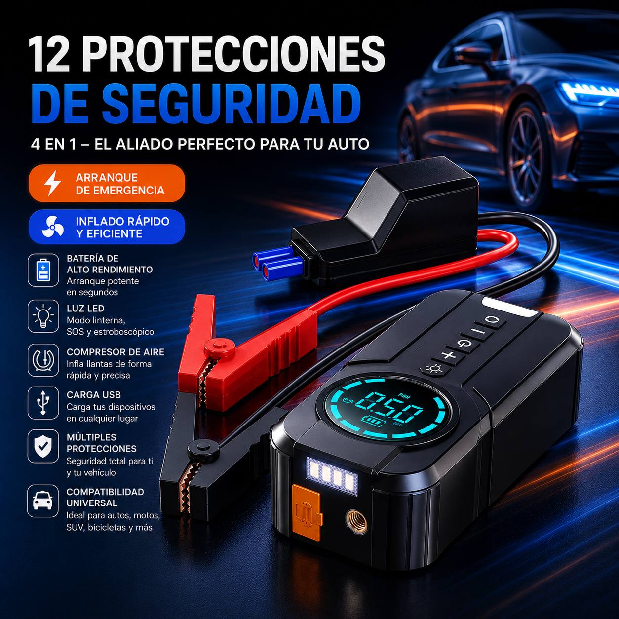 Arrancador de Batería 4 en 1